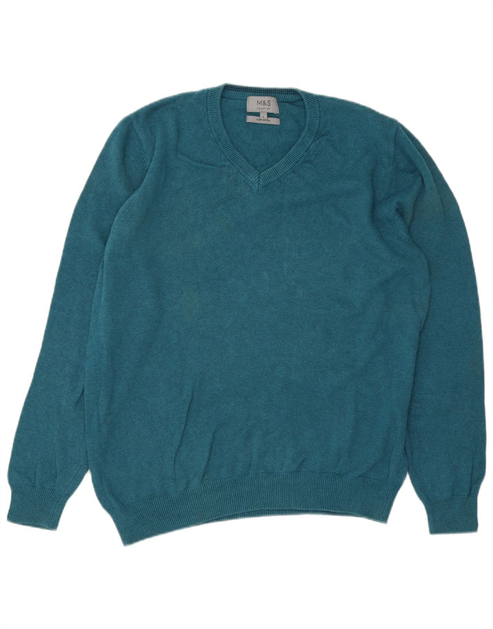 Maglione da uomo Marks & Spencer con scollo a V grande cotone turchese