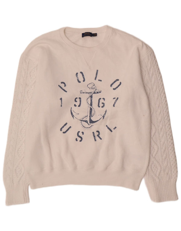 Polo Ralph Lauren Felpa grafica da uomo Maglione cotone bianco medio