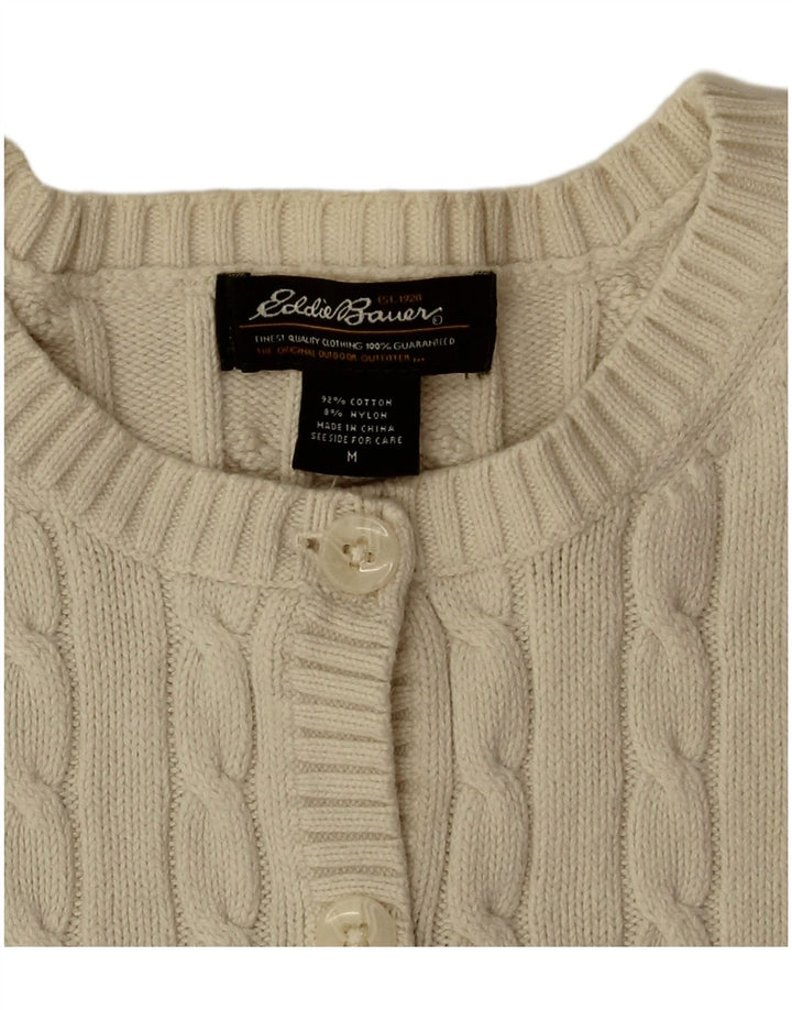 EDDIE BAUER Maglione cardigan corto da donna UK 14 cotone bianco sporco medio