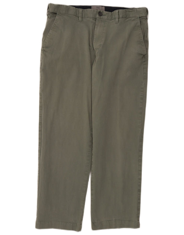 Marks & Spencer Mens Straight Regular Cropped Trousers W36 L26 Khaki Cotton