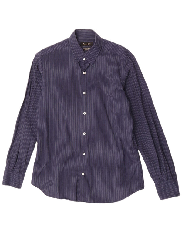 Camicia Uomo Massimo Dutti Cotone Gessato Medio Blu Navy
