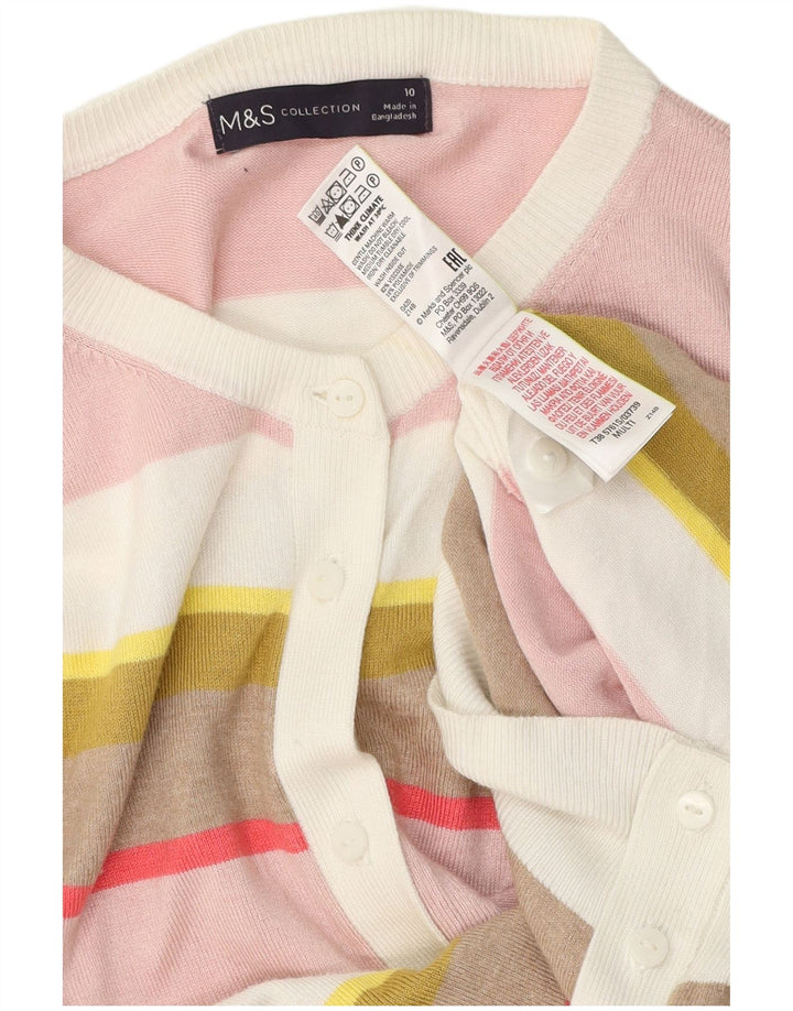 MARKS & SPENCER Maglione cardigan da donna UK 10 Piccolo a righe multicolore
