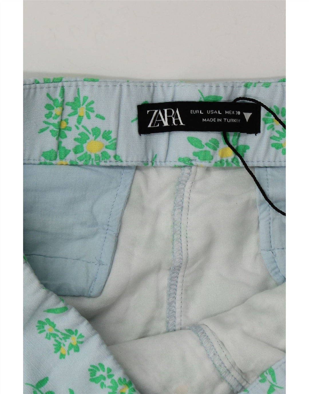 Pantaloni caldi da donna Zara Large W30 in viscosa floreale blu