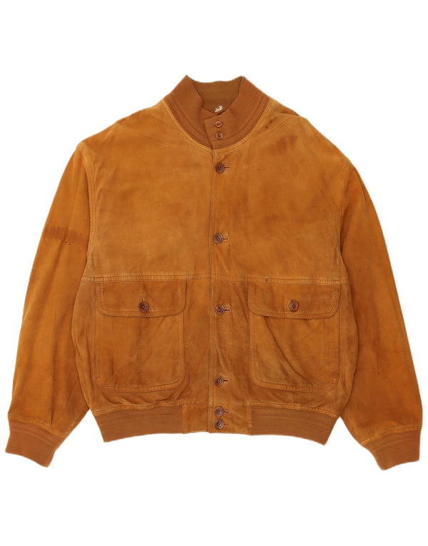 Giubbotto bomber vintage in pelle scamosciata da donna UK 18 XL Marrone