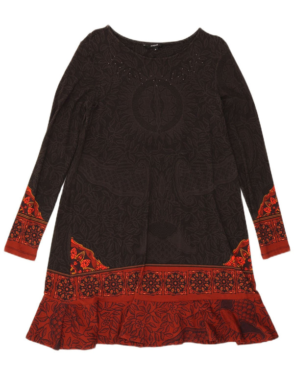 Desigual Abito da donna a maniche lunghe con grafica a strati UK 12 Marrone medio floreale