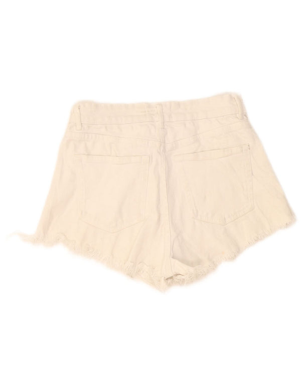 Pantaloncini in denim invecchiato da donna Zara EU 38 piccoli W28 cotone bianco sporco