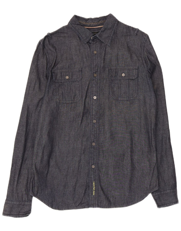 Camicia da uomo Calvin Klein Jeans Large in cotone blu navy