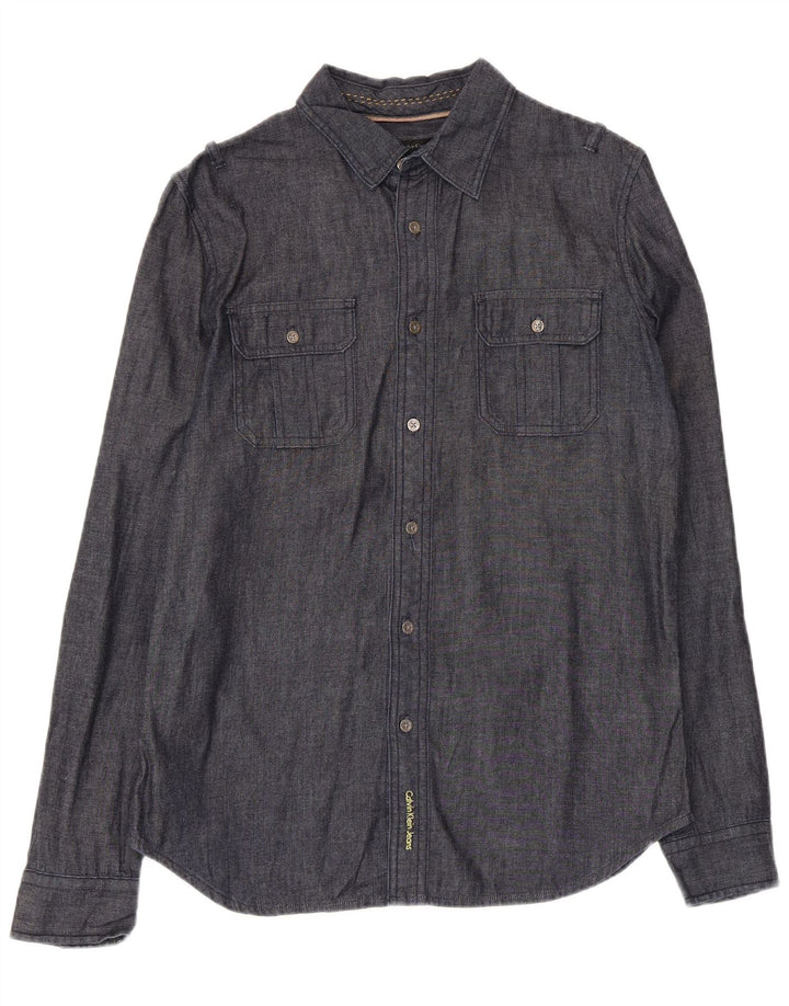 Camicia da uomo Calvin Klein Jeans Large in cotone blu navy