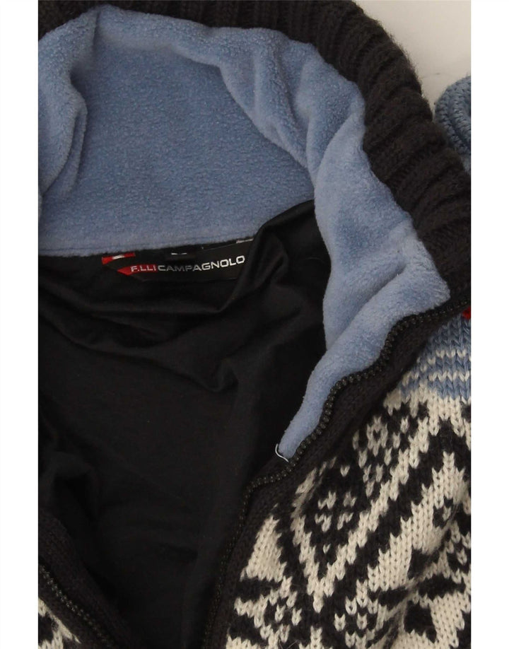 F.LLI Campagnolo Maglione da uomo con zip e collo medio nero Fair Isle