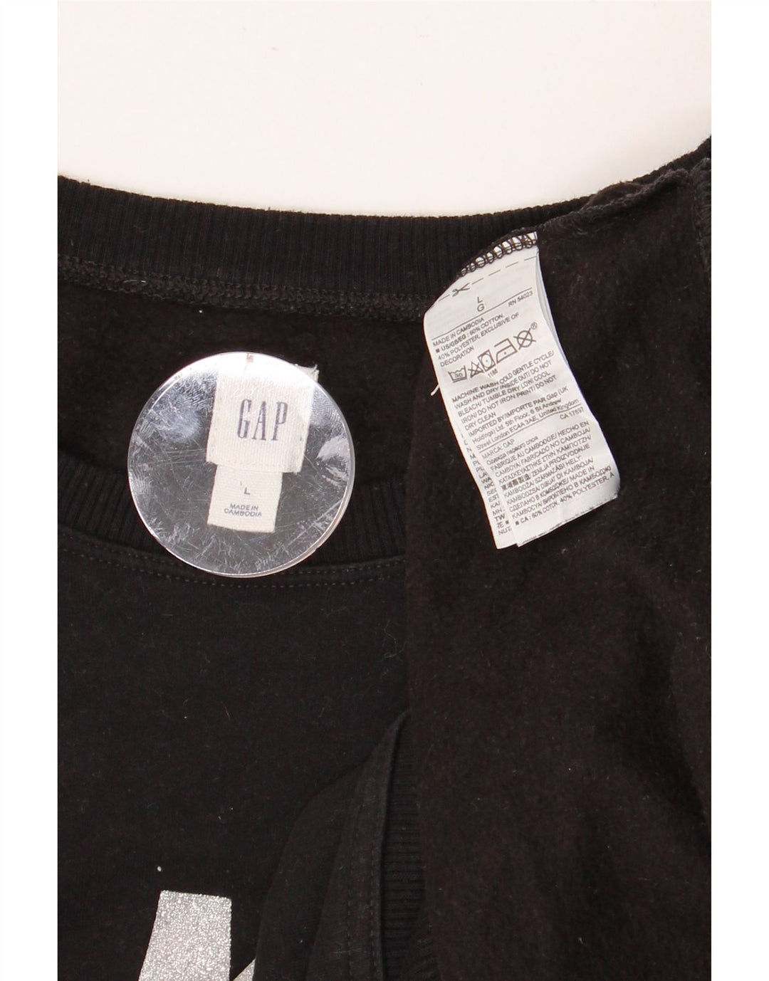 Felpa grafica da donna GAP maglione UK 16 grande cotone nero