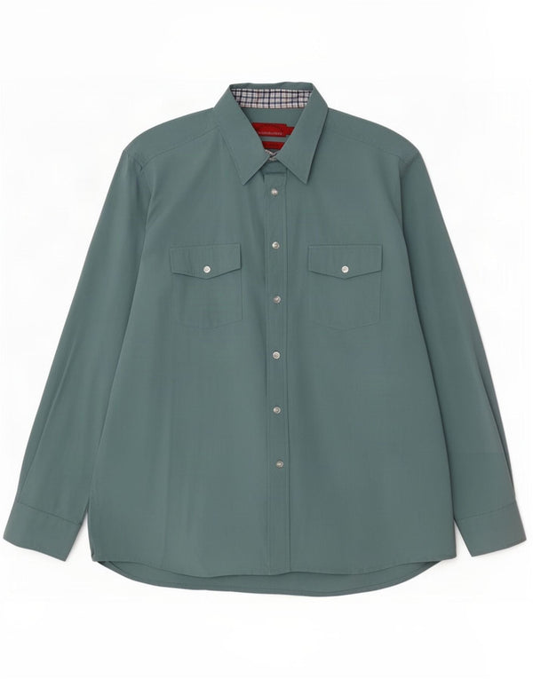 Camicia vintage regular fit da uomo grande in cotone blu