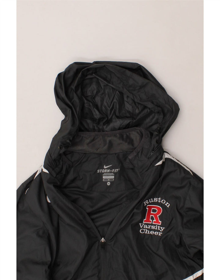 NIKE Womens Graphic Hooded Rain Jacket UK 14 Medium Black Polyester Vintage Nike and Second-Hand Nike from Messina Hembry 