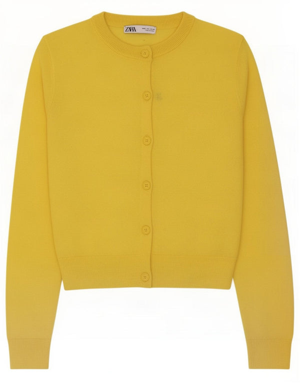 Maglione cardigan corto da donna Zara UK 10 piccolo nylon giallo