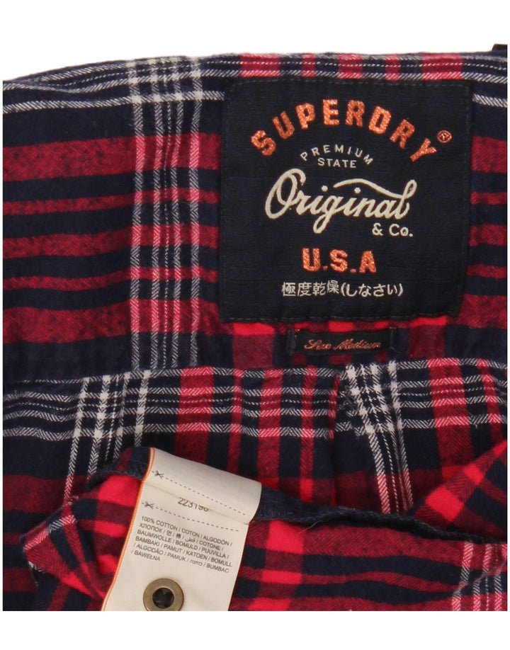 Camicia in flanella da donna Superdry UK 14 cotone a quadri rosso medio
