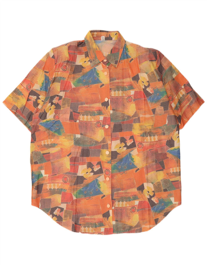 Camicia a maniche corte vintage da donna con motivo astratto UK 20 2XL multicolore