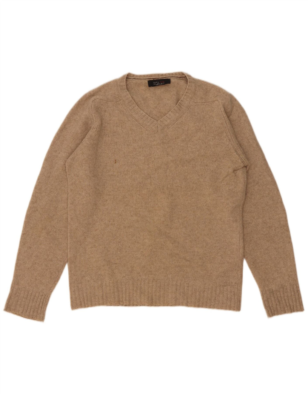 Maglione Zara da uomo con scollo a V, grande, in lana beige