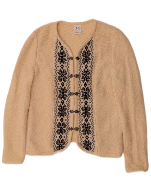 Vintage Womens Cardigan Sweater UK 14 Large Beige Fair Isle Wool