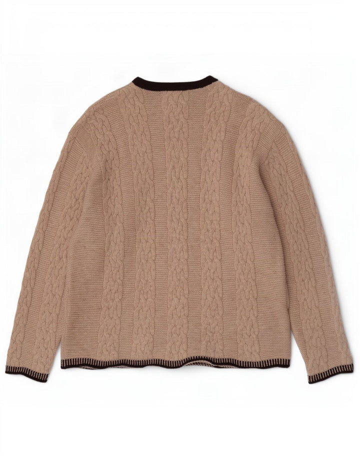 Maglione vintage da uomo con zip e collo in lana color block beige grande