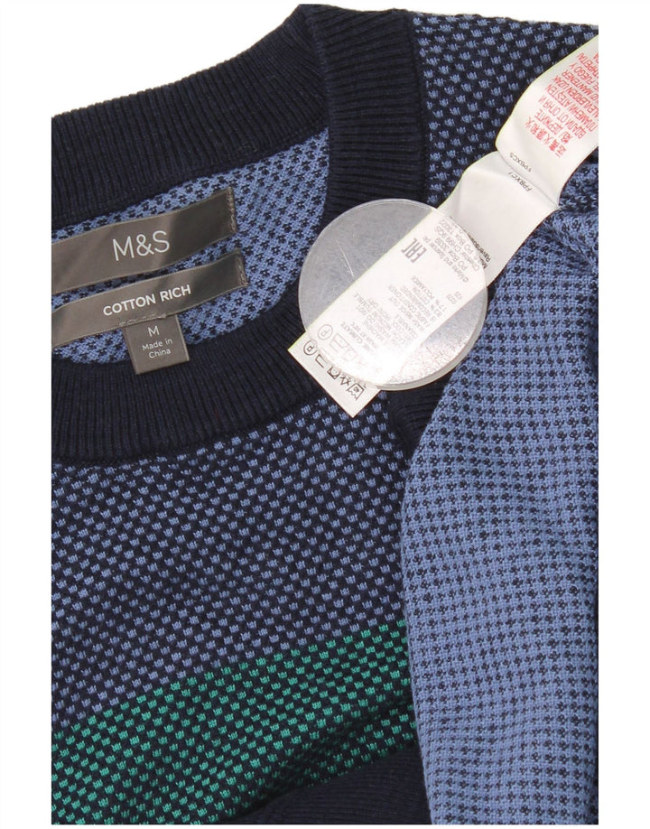 Maglione maglione girocollo da uomo Marks & Spencer color block medio blu navy