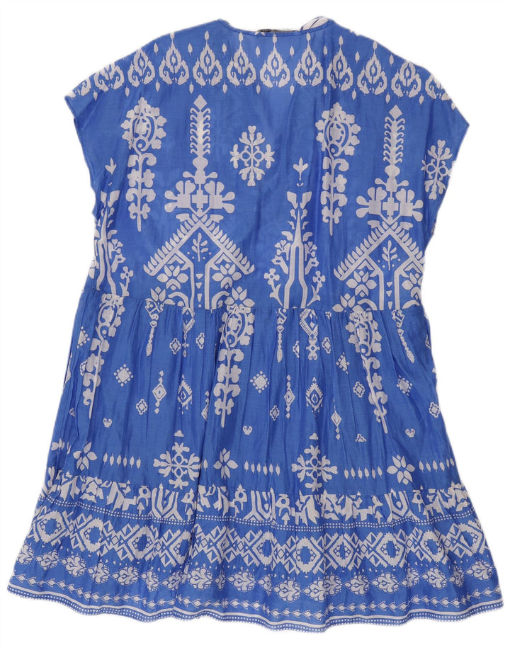 ZARA Abito a trapezio oversize da donna UK 14 Cotone Fair Isle blu medio