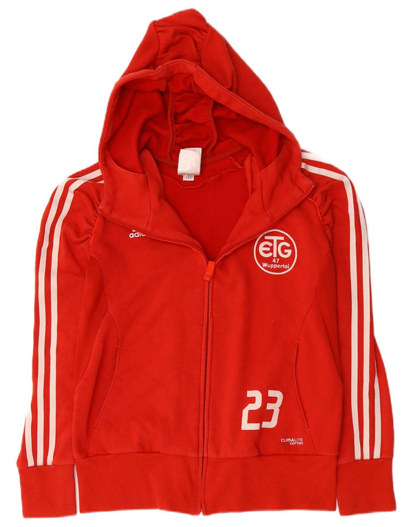 Maglione con cappuccio e zip grafica Adidas Climalite da donna UK 12 Medio Rosso Cotone