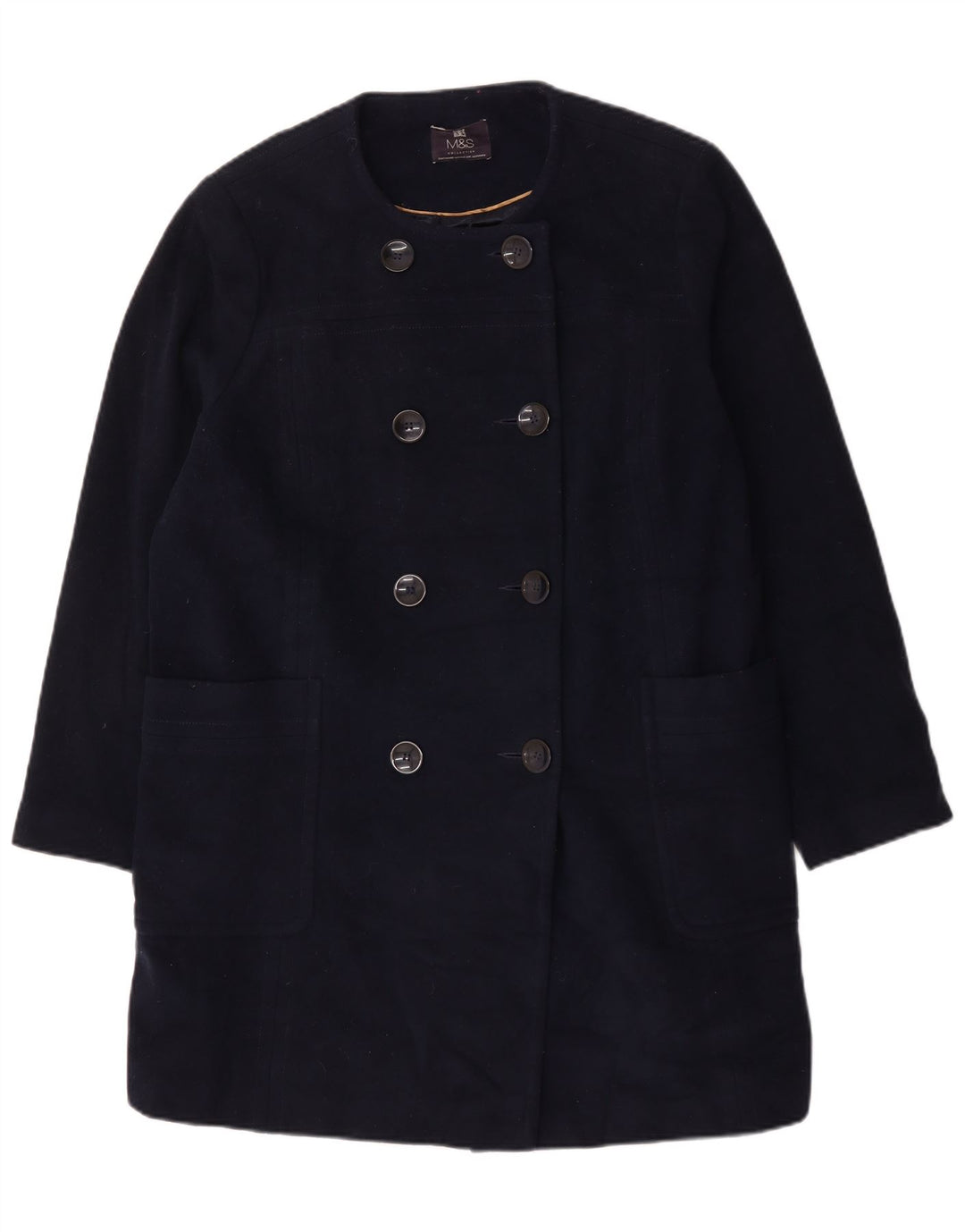 Cappotto doppiopetto da donna Marks & Spencer UK 22 3XL Lana blu navy