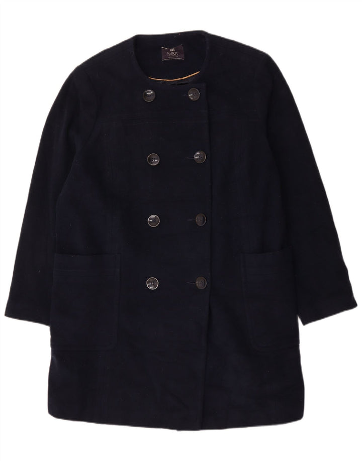 Cappotto doppiopetto da donna Marks & Spencer UK 22 3XL Lana blu navy
