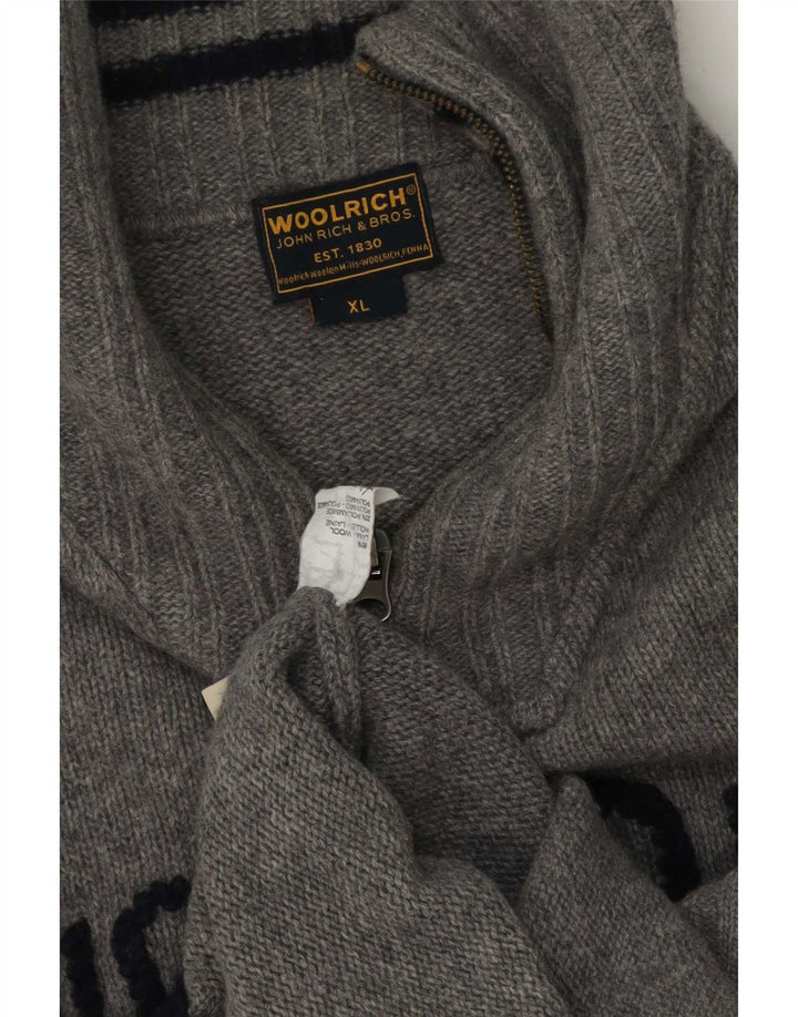 Maglione da uomo Woolrich con zip grafica e collo XL in lana grigia