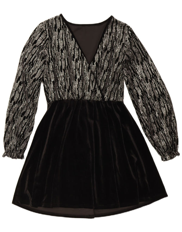 Shein Womens Long Sleeve Velour A-Line Dress EU 40/42 Large Black Polyester