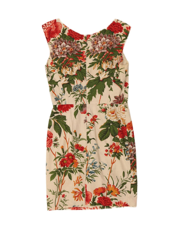 CACHAREL Womens Sleeveless Sheath Dress UK 8 Small Beige Floral Cotton