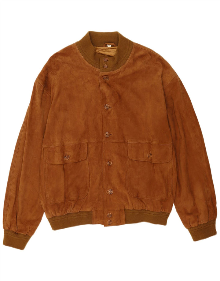 Giubbotto bomber vintage in pelle scamosciata da uomo IT 60 5XL in pelle marrone