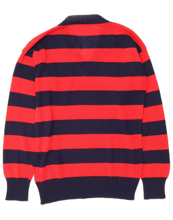 Maglione vintage da donna con scollo a V UK 12 a righe rosse medie