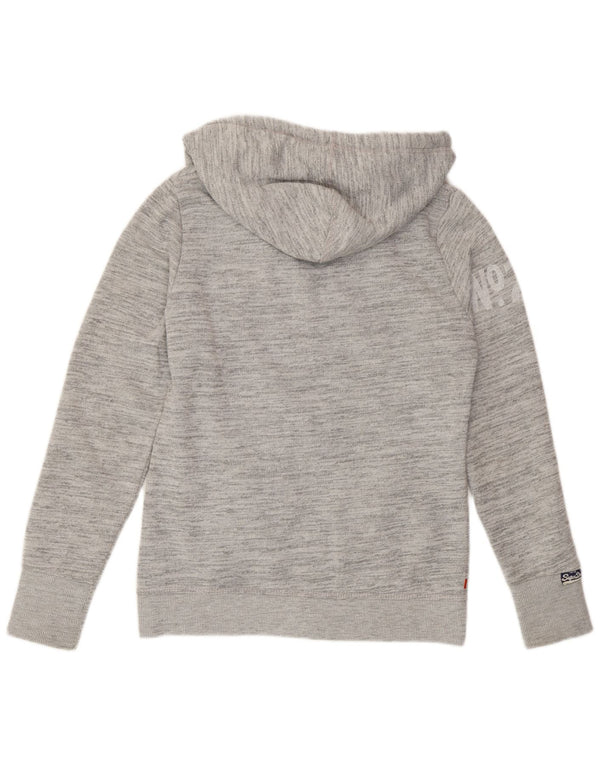 Felpa con cappuccio e zip grafica da donna Superdry UK 14 Cotone chiazzato grigio medio