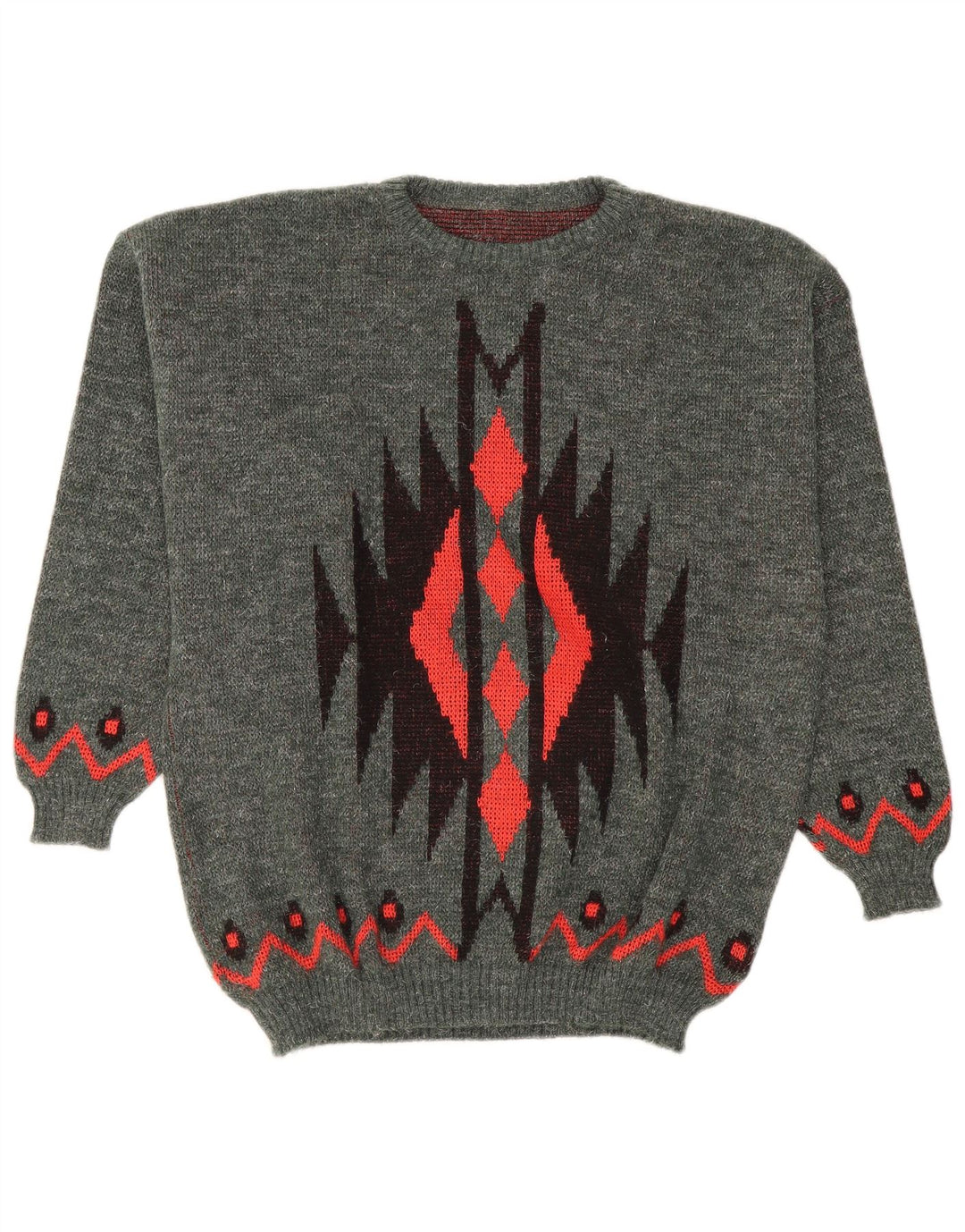Maglione maglione girocollo da uomo vintage grande poliacrilico geometrico grigio