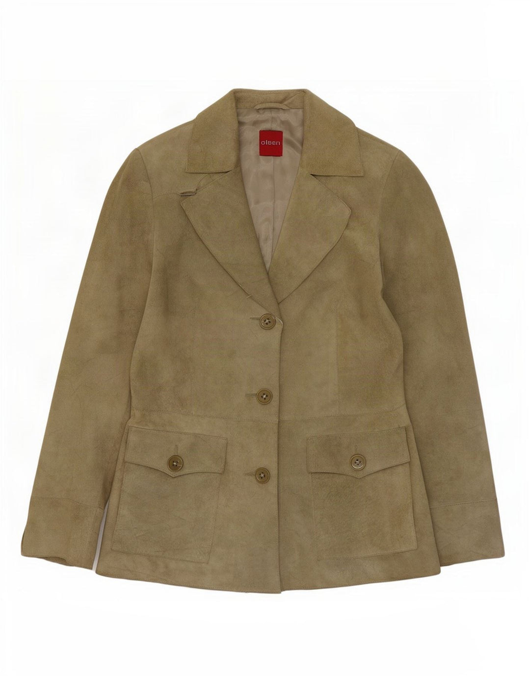 Giacca blazer in pelle scamosciata da donna a 3 bottoni Olsen UK 8 piccola acetato verde
