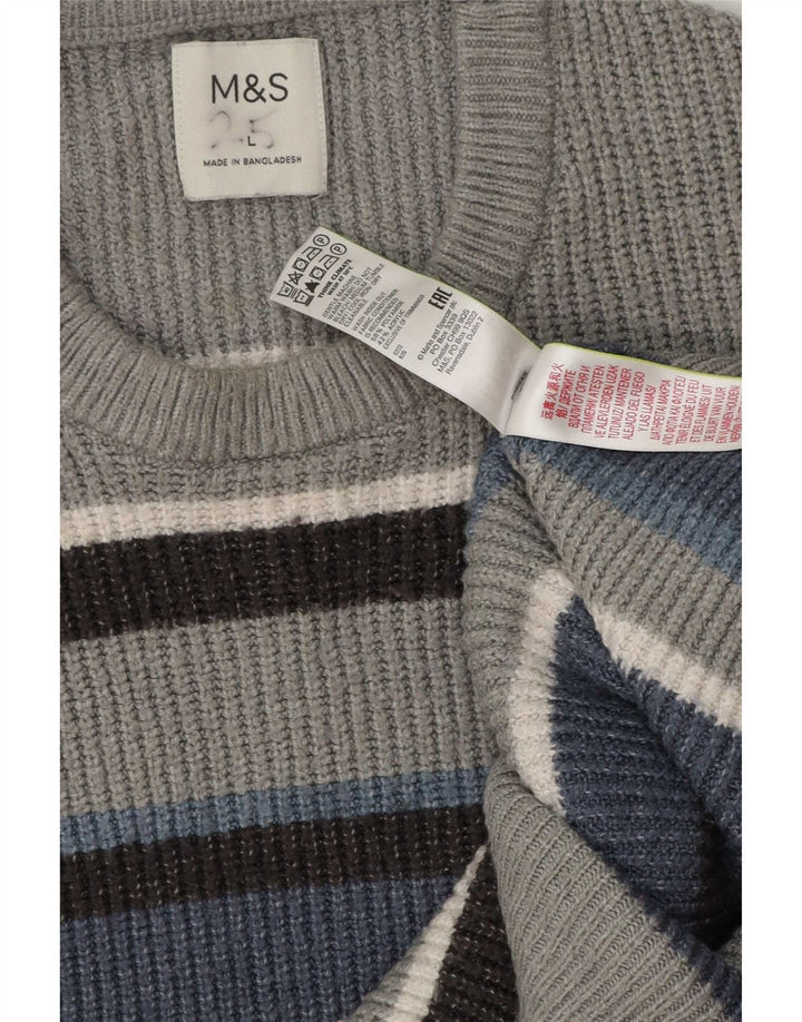 Maglione maglione girocollo da uomo Marks & Spencer, poliammide a righe grigie grandi