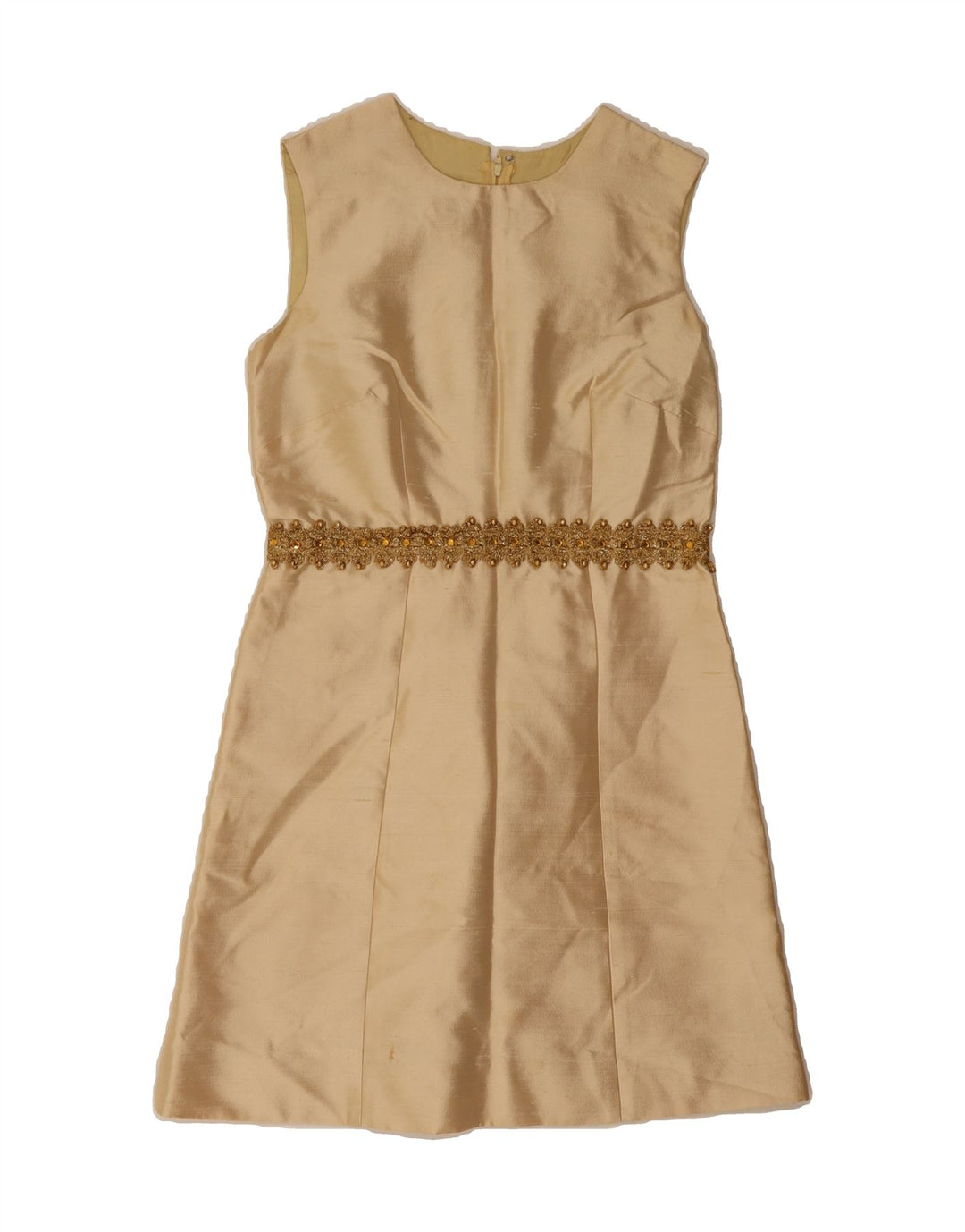 VINTAGE Womens Sleeveless A-Line Dress UK 12 Medium Beige Vintage Vintage and Second-Hand Vintage from Messina Hembry 