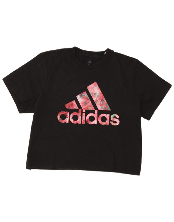 Adidas Womens Crop Graphic T-Shirt Top UK 12/14 Medium Black