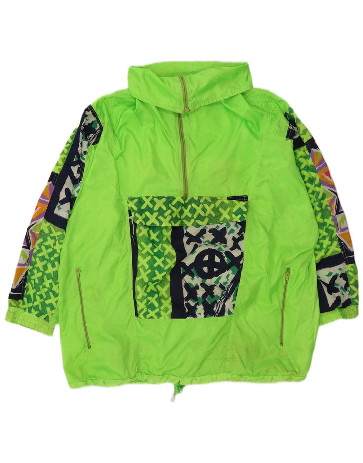 Giacca antipioggia anorak da uomo vintage UK 40 Grande poliestere geometrico verde
