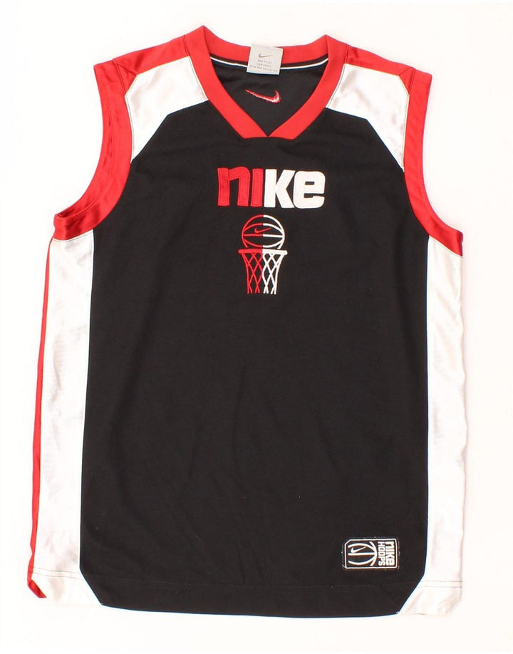NIKE Boys Graphic Vest Top 7-8 Years Small Black Colourblock Polyester Vintage Nike and Second-Hand Nike from Messina Hembry 
