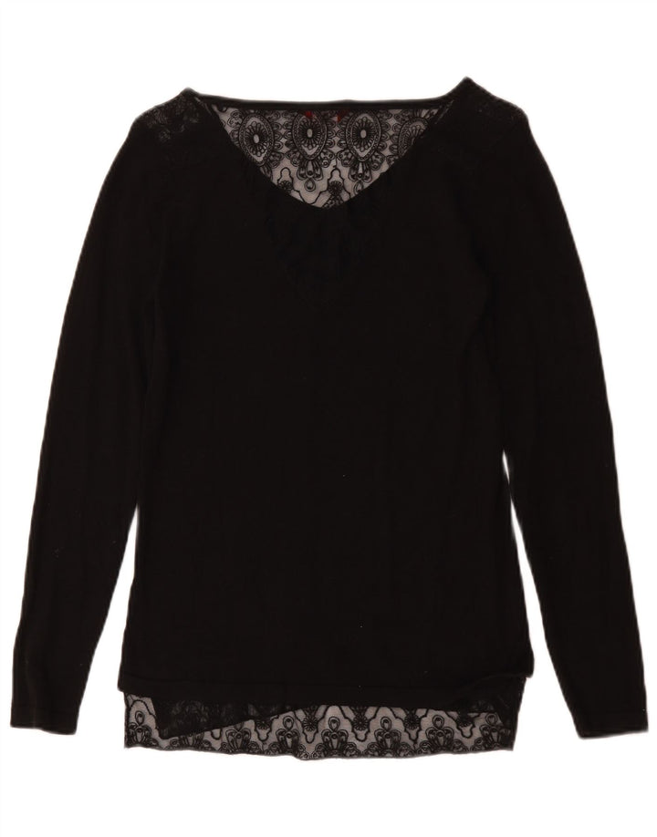 Top Guess da donna a maniche lunghe UK 10 piccolo nero floreale