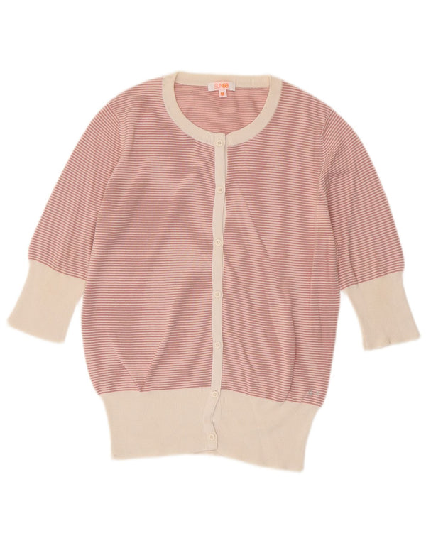 Maglione cardigan con maniche a 3/4 da donna Sun68 UK 12 Cotone a righe rosa medio
