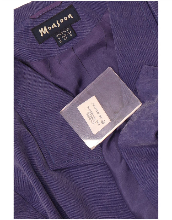 Giacca blazer a 5 bottoni da donna Monsoon UK 16 Large Purple Cupro