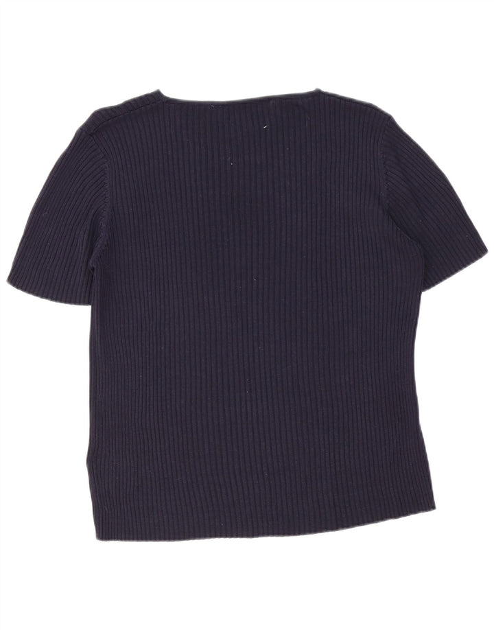 Top camicetta da donna Marks & Spencer UK 20 2XL Blu navy seta classica