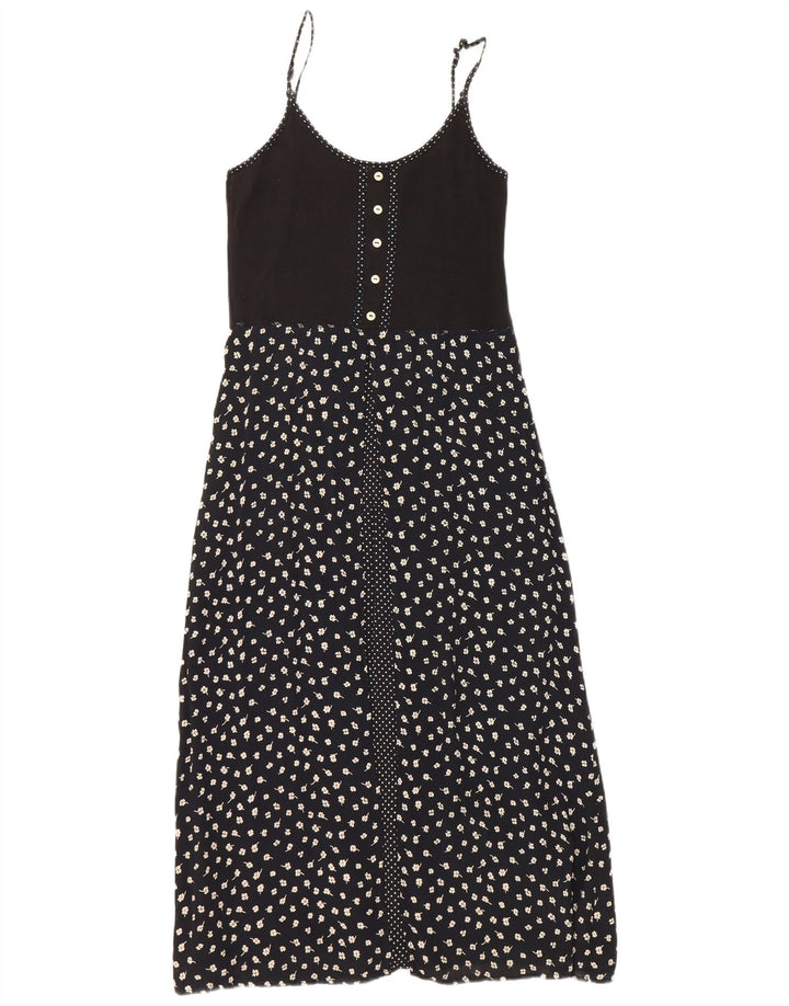 Prendisole vintage da donna UK 12 viscosa floreale nera media