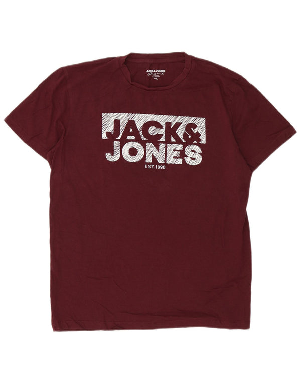 T-shirt grafica da uomo Jack & Jones Top grande in cotone bordeaux