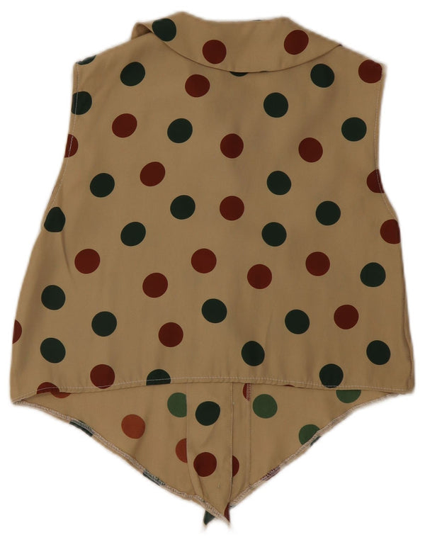 Camicetta corta senza maniche da donna vintage UK 10 media kaki maculata