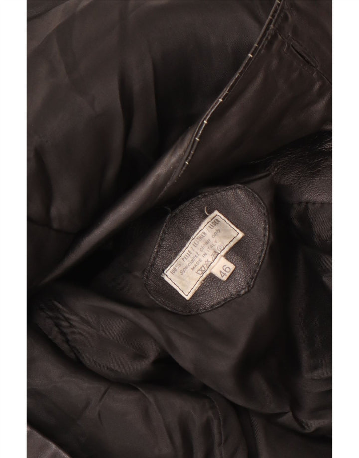 Giacca blazer in pelle vintage da uomo a 1 bottone IT 46 piccola in pelle nera