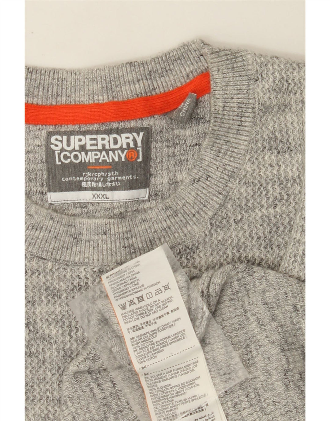 Maglione maglione girocollo da uomo SUPERDRY 3XL cotone chiazzato grigio
