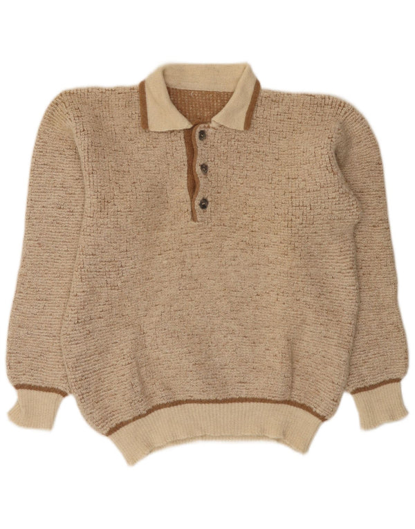 Maglione vintage da uomo con collo alto in lana di alpaca screziata beige medio